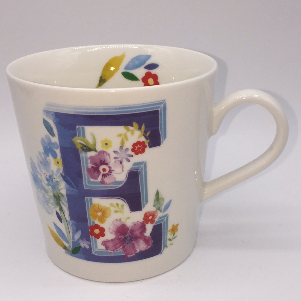 PC Letter E Initial Floral New Bone China Coffee Mug